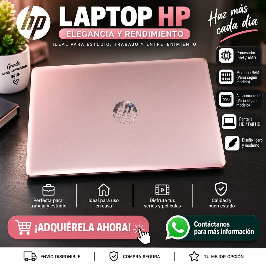 Laptop HP en color rosado