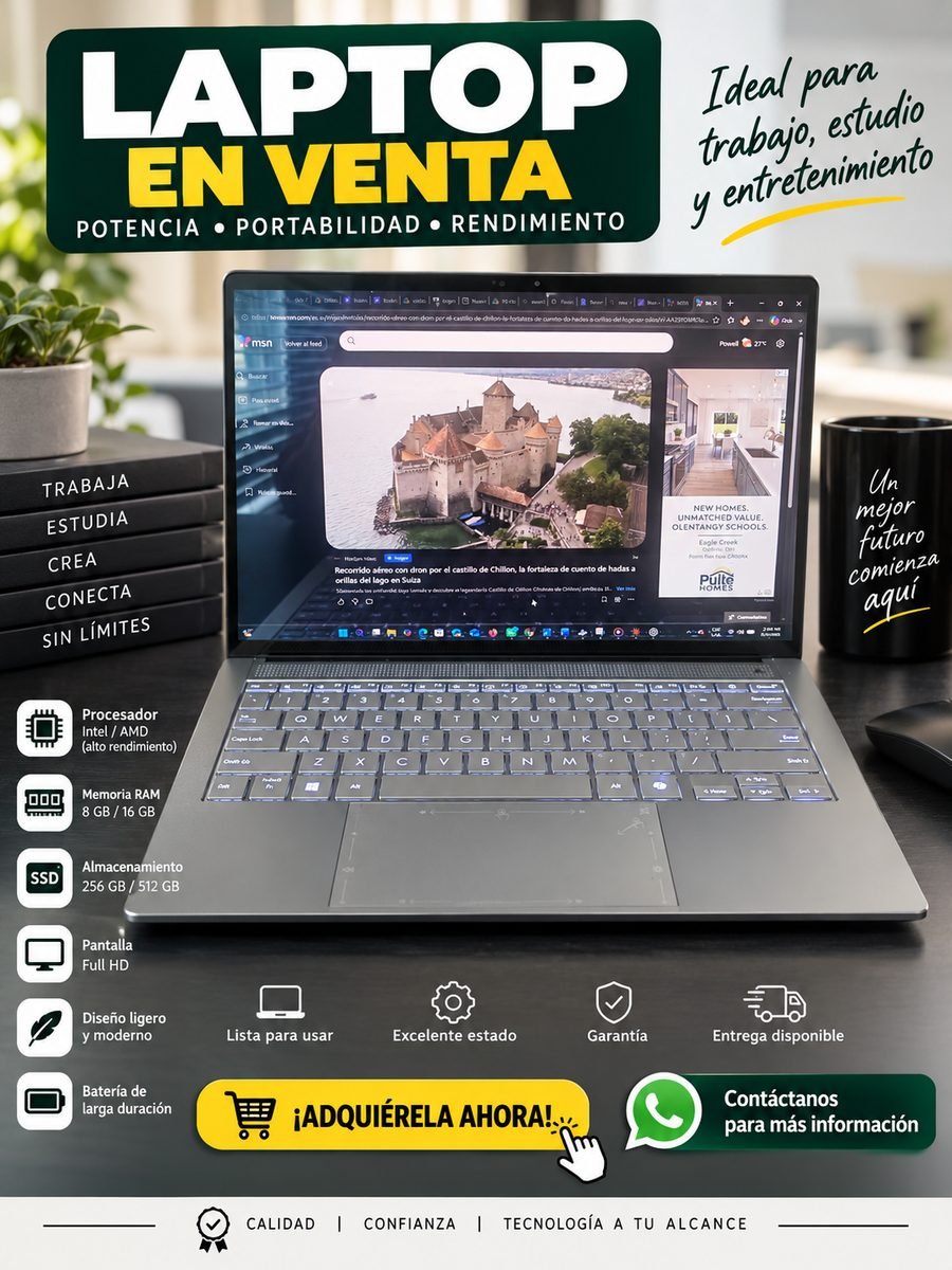 Laptop en venta para trabajo, estudio y entretenimiento