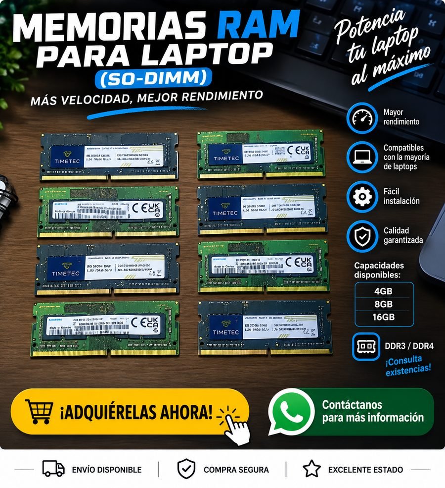 Memorias RAM SODIMM DDR3 y DDR4 para laptop